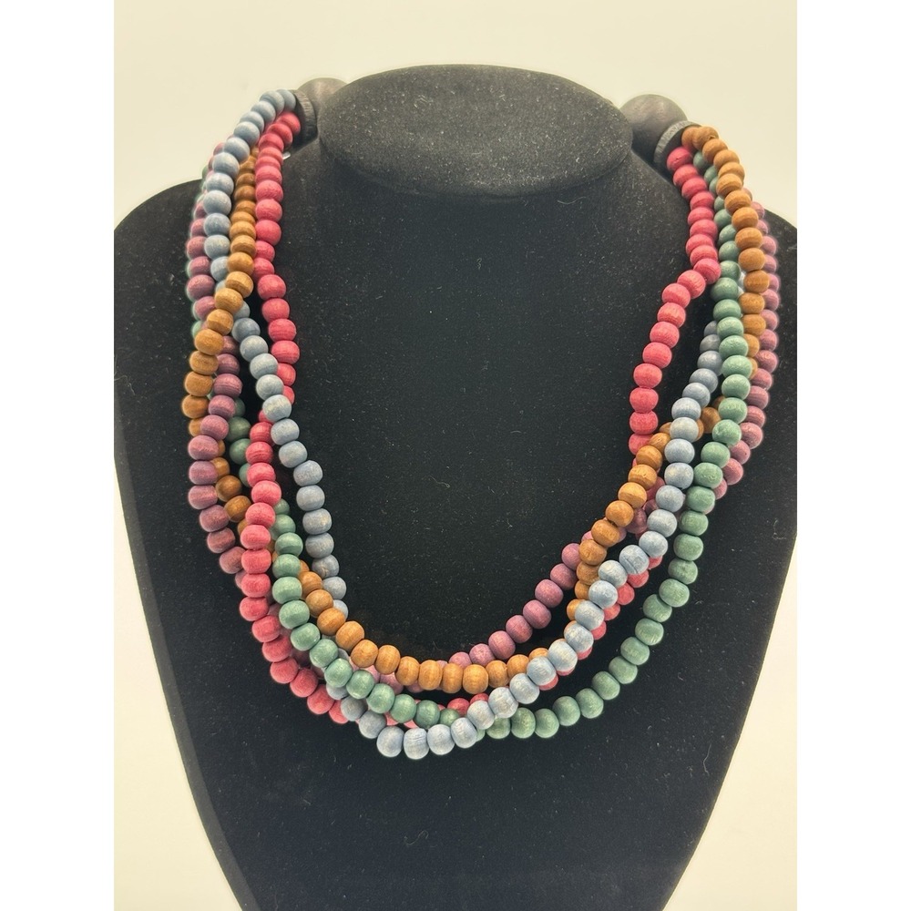 Multicolor Wood Multi-Strand Beaded Statement Bohemian‎ Necklace